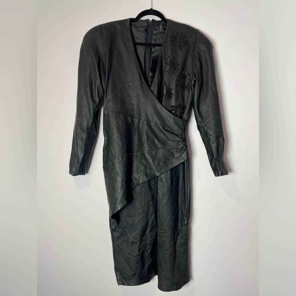 Vintage Black Leather Dress - size L